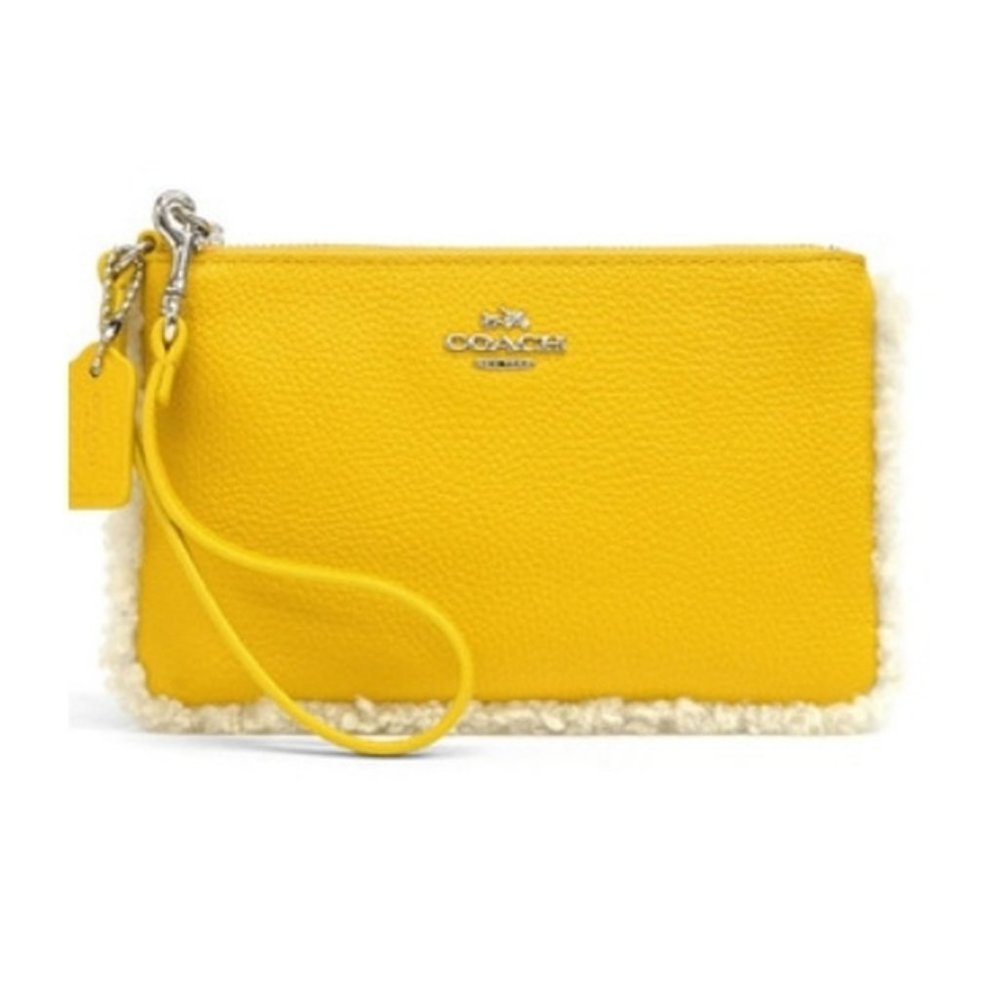 🆕 Coach yellow pebble leather sherpa wristlet wallet purse